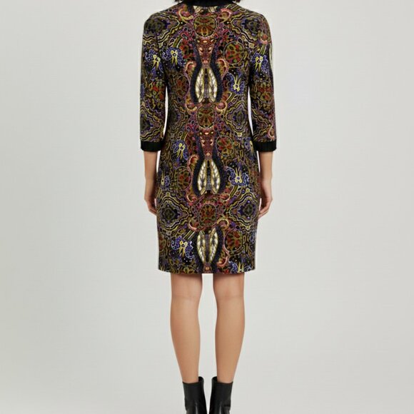 ZARA Paisley Print Dress 3/4 Sleeve Mock Neck Black Wool Trim Size S - Picture 3 of 9